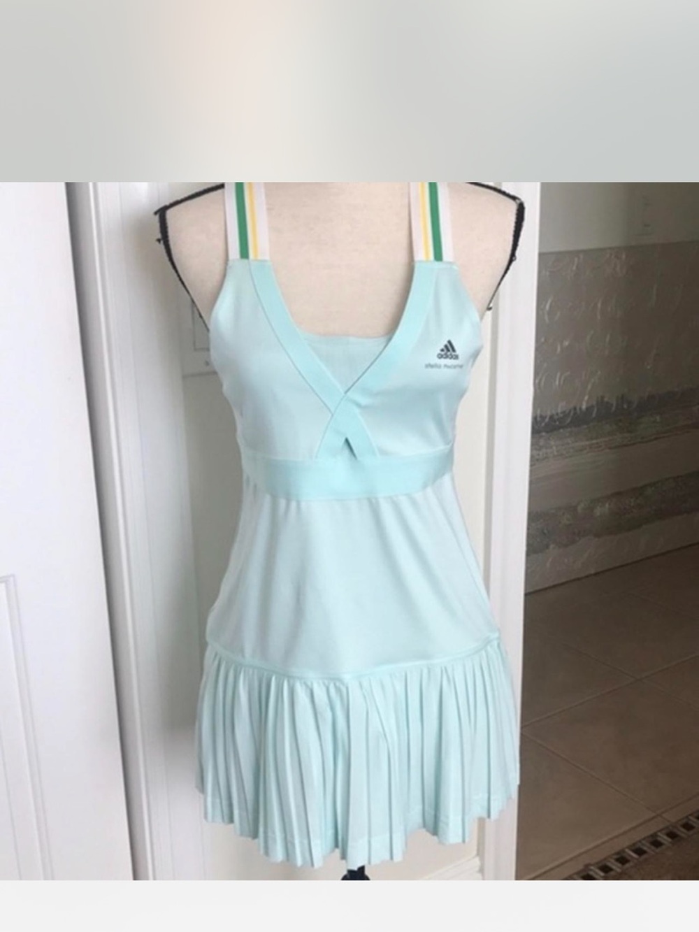 Adidas by Stella McCartney Light Aqua Pleated Athletic Dress with Striped Straps